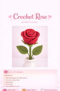 Crochet Rose Pattern PDF (Beginner) — Realistic Rose Stem + Leaves (Worsted Yarn)